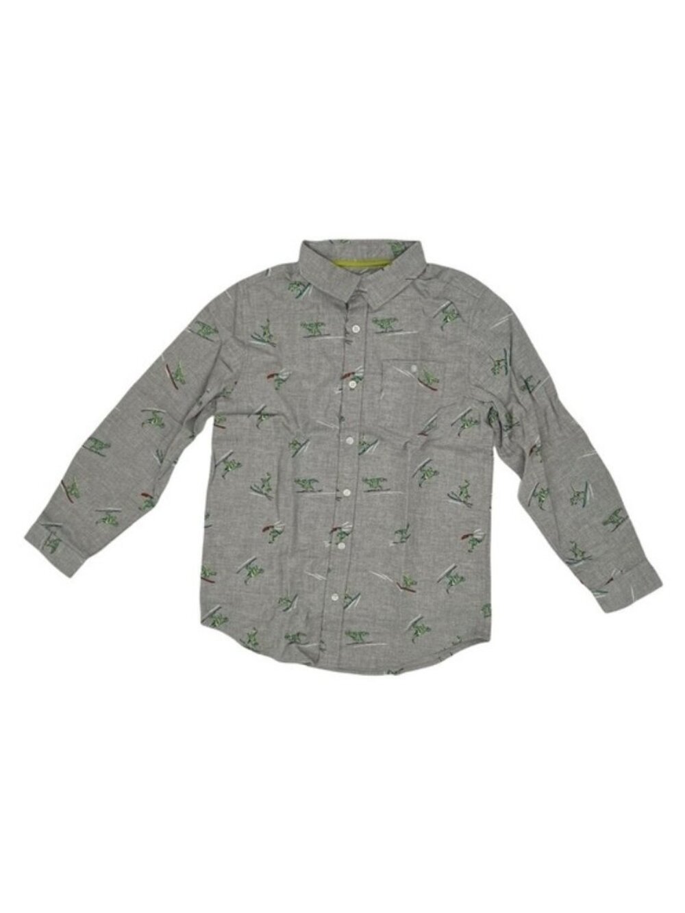 Cat & Jack Boys Gray Button-Down Shirt With Dinosaur Print Long Sleeves Size L 1
